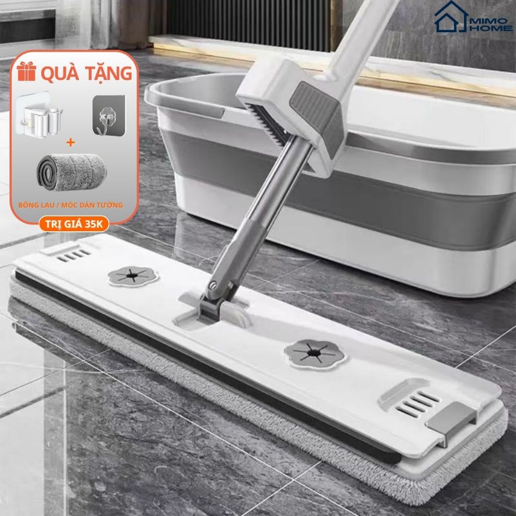 Cây lau nhà tự vắt thông 45cm – bàn lau lớn, xoay 360°, kèm bông lau thay thế, lau khô nhanh