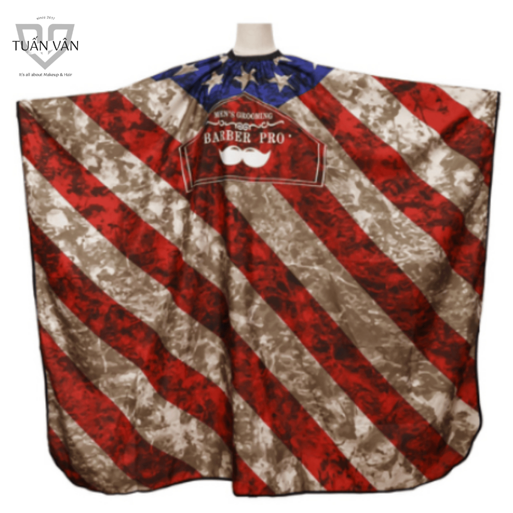 Khăn cắt tóc áo choàng cắt tóc cờ mỹ barber pro kẻ chéo