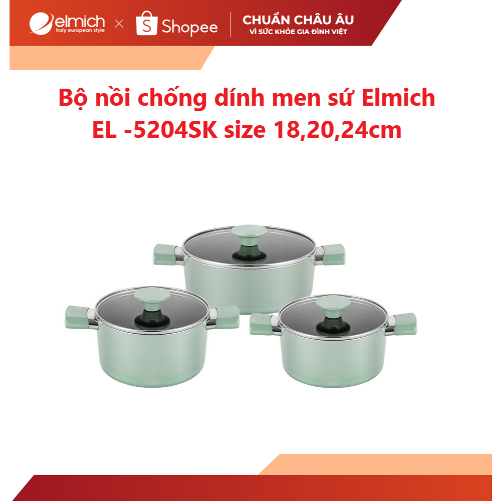  Bộ nồi chống dính Ceramic Elmich EL5204SK 5226BE size 18,20,24cm 