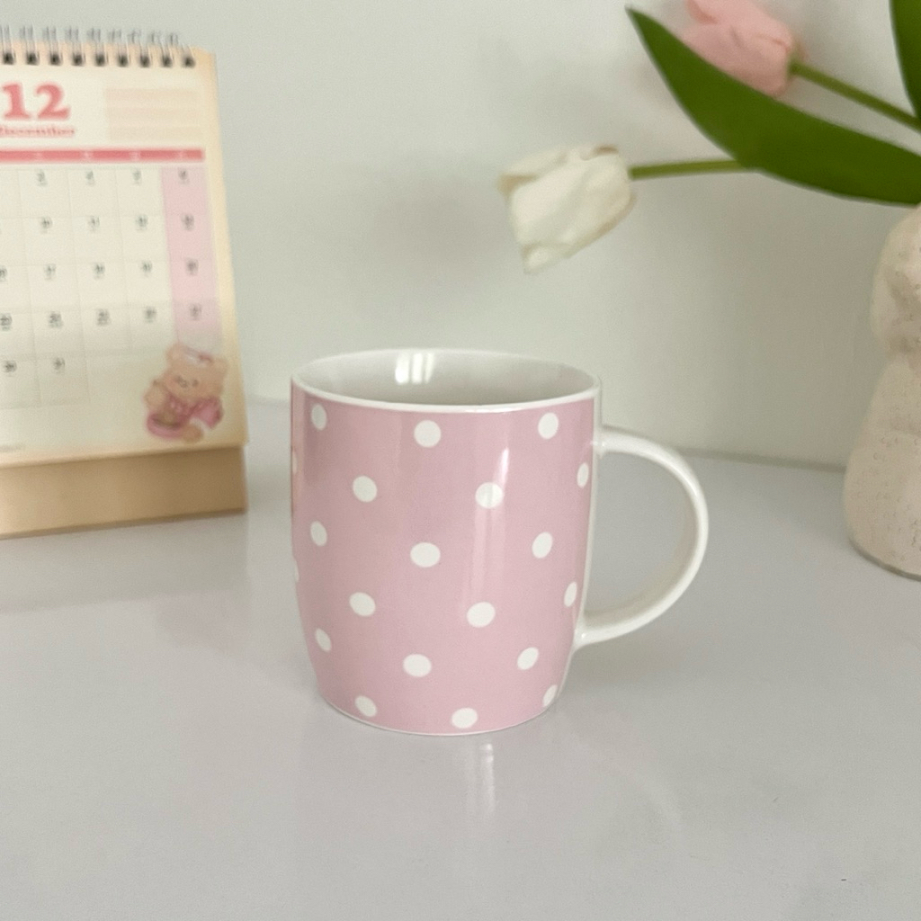 | Gốm Nhật 2hand | Ly chấm bi hồng 8.5x9cm