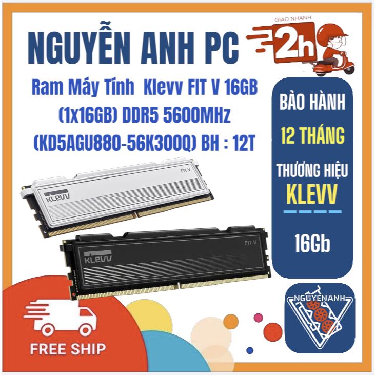 Ram Máy Tính  Klevv FIT V 16GB (1x16GB) DDR5 5600MHz (KD5AGU880-56K300Q) intel xmp / amd expo BH : 1
