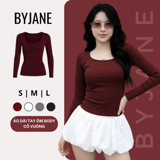   MỞ BÁN  Áo Thun Nữ Dài Tay Cổ Vuông Ôm Body Chất Cotton Co Giãn 4 Chiều Mềm Mịn Tôn Dáng Basic Sang Trọng BYJANE – 777 