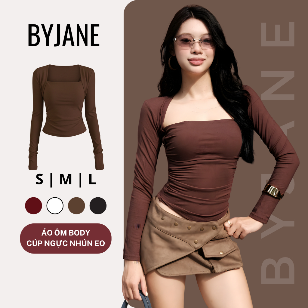 (XẢ KHO) Áo ôm Body Cúp Ngực Nhún Eo Dài Tay Cotton Lông mịn Siêu Co Dãn BYJANE -755 | BigBuy360 - bigbuy360.vn