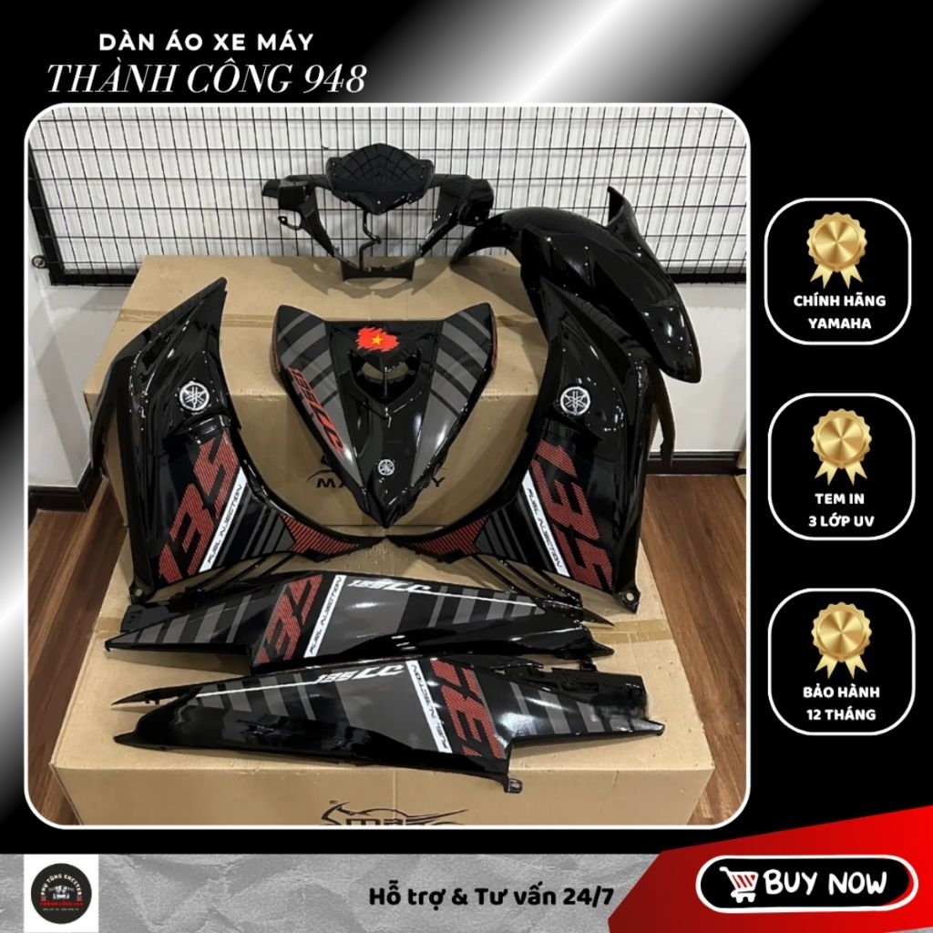 Dàn áo Exciter 135 Đen bóng Tem LC135 | Hàng Chính Hãng chuẩn đời 2011–2014 | Tặng Tem + Baga + Stic