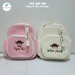[Thêu tên][Tặng kèm Tag] Balo đi học, Balo đi Mẫu Giáo cho bé thêu tên, balo chần bông [BLT-02] - Tiệm Nhà Min