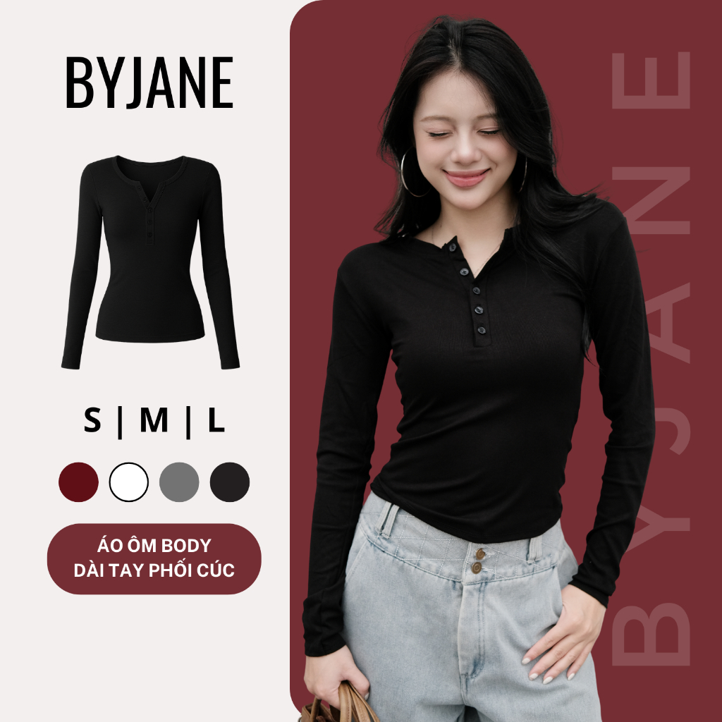 (MỞ BÁN) Áo Thun Nữ Dài Tay Khuy Cúc Cổ cotton 4 chiều BYJANE-802