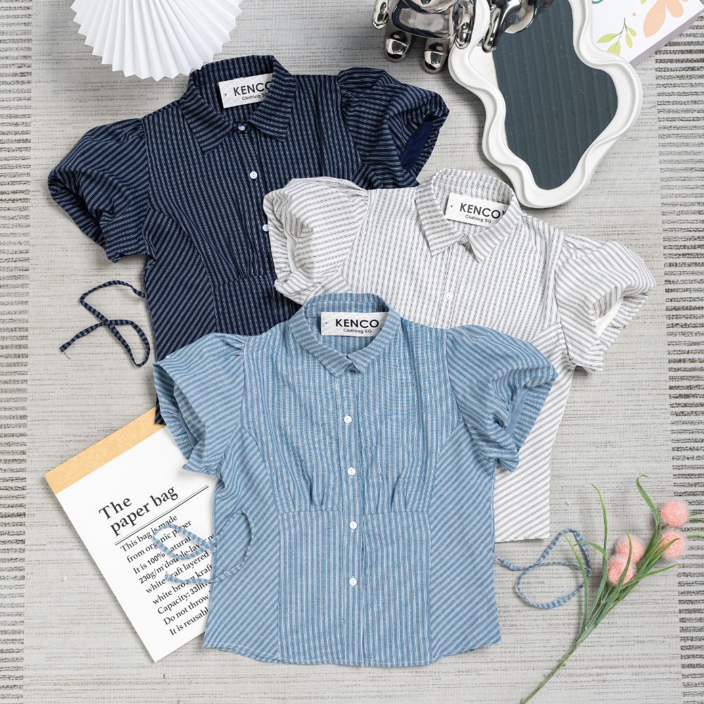 Áo sơ mi kẻ sọc tay bồng chiết eo dễ phối đồ 12 THÁNG SÁU MA9579 | BigBuy360 - bigbuy360.vn