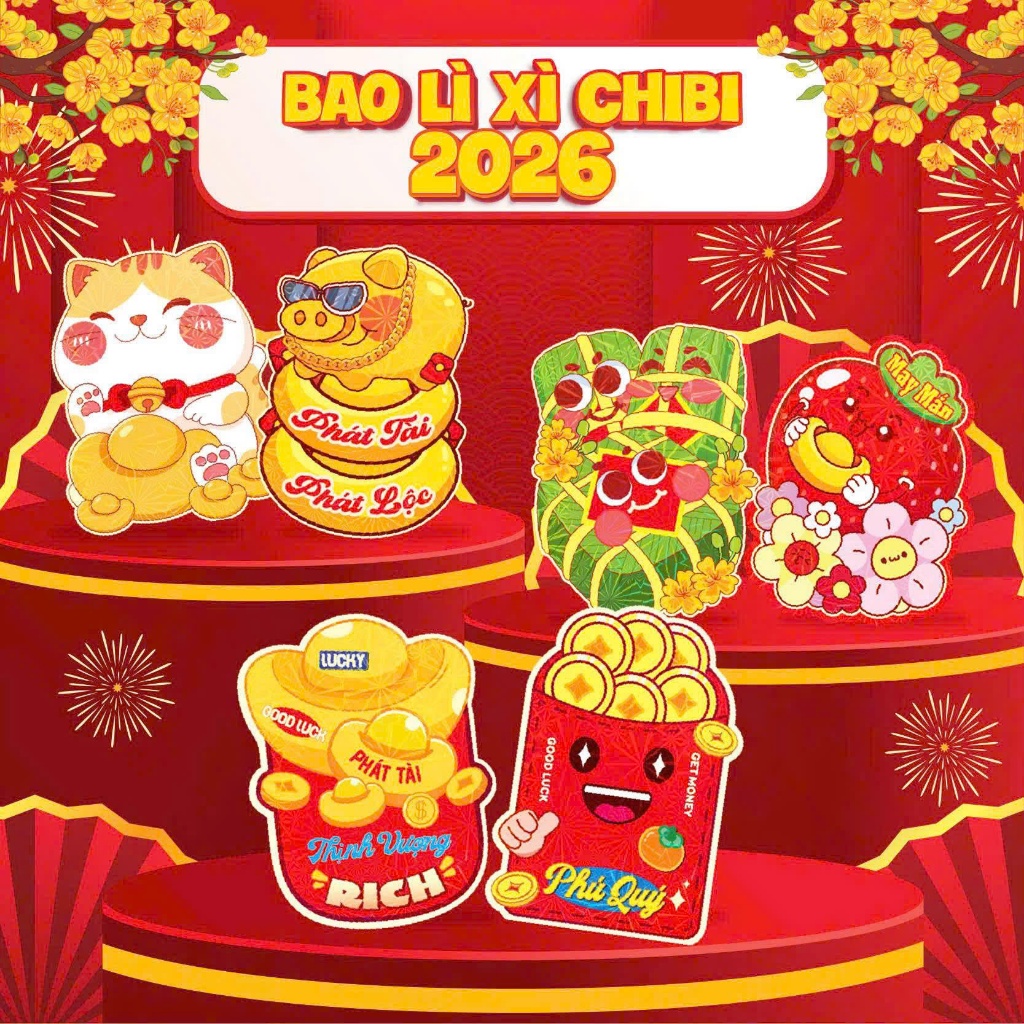 SỈ HCM - SỈ 100 BAO LÌ XÌ CHIPI TẾT 2026 NHIỀU MẪU ĐA DANG LÌ XÌ CHIPI 