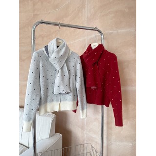  Áo len nữ LENCLOTHING A861025 - áo cardigan chấm bi kèm khăn xám 