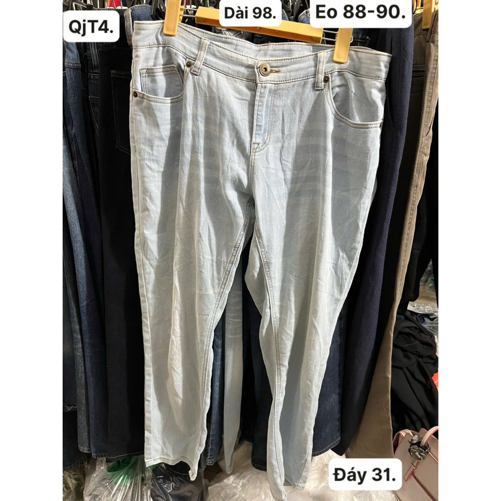 Quần jean nam eo 88-90cm, dài 98cm.