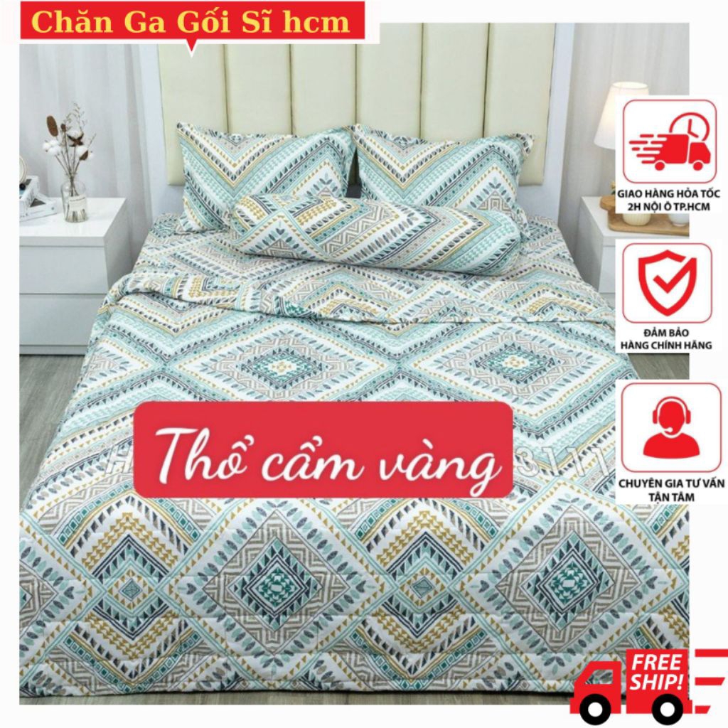 Ga trải giường cotton poly 1mX2M/1M2X2M,drap giường hàn quốc - MẪU THỔ CẨM Vàng