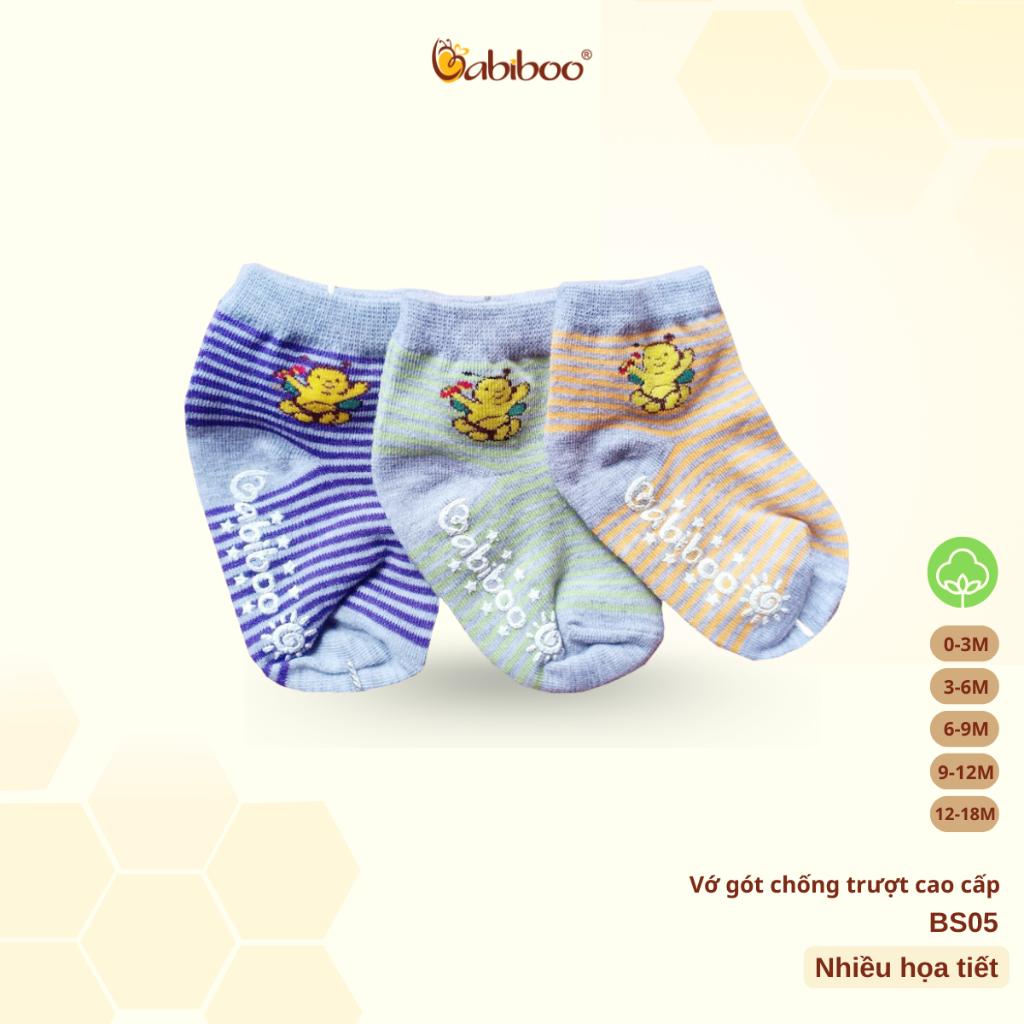 Tất chống trượt cho bé BABIBOO tất cotton mềm mại, dầy dặn (set 3 đôi )- BS05