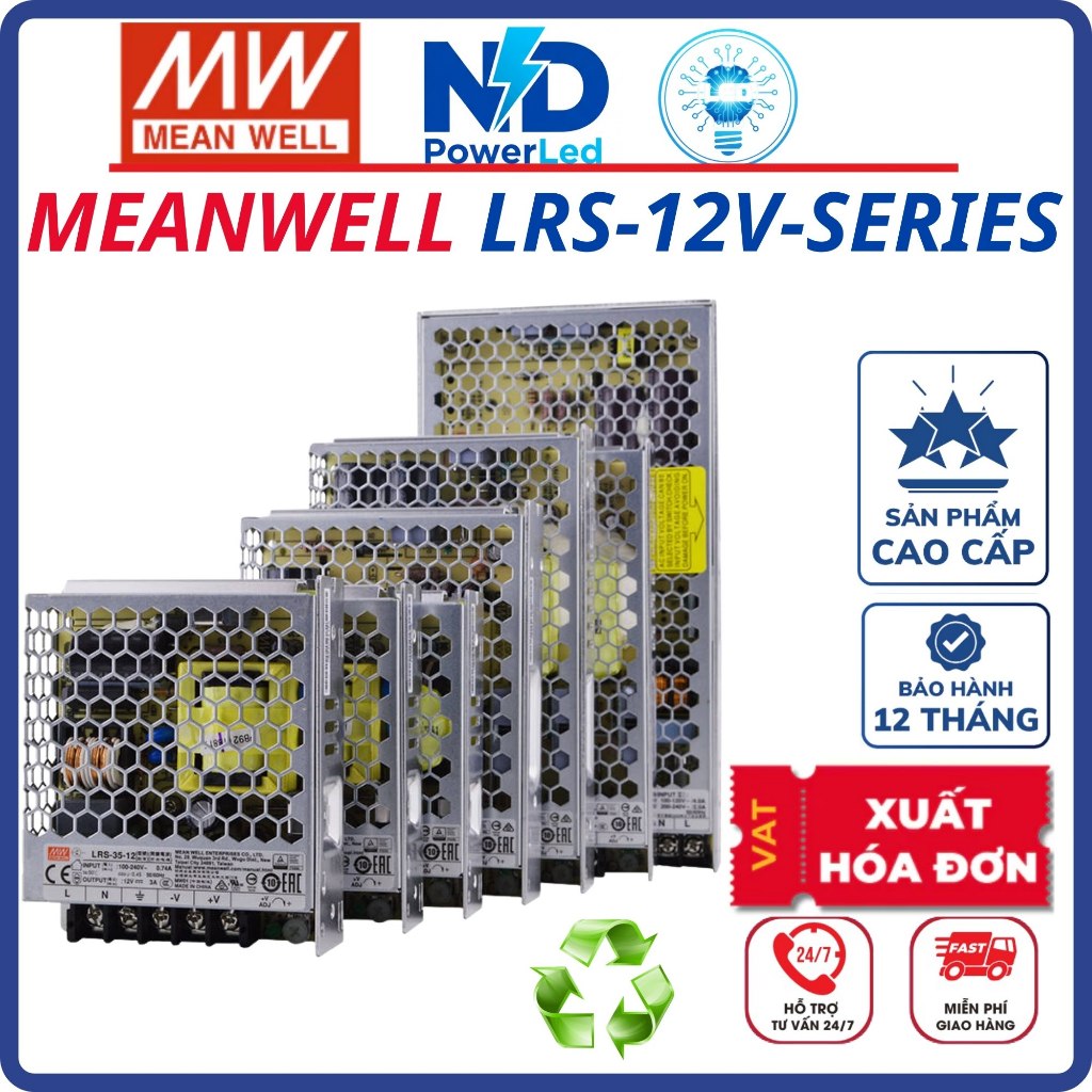 Nguồn tổ ong 12V MEAN WELL LRS Series Chính Hãng (75W - 600W) | Nguồn Meanwell LED 12V DC, Nguồn Cam