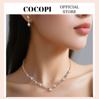 [Hỏa Tốc] Bộ trang sức dự tiệc, Vòng cổ bông tai đính đá đối xứng sang chảnh, Cocopi B01