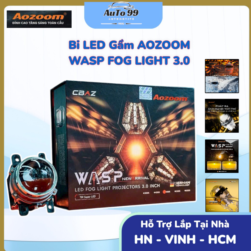 Bi Led Gầm AOZOOM WASP FOG LIGHT 3.0 Nhiệt Màu 4500K,Bảo Hành Chính Hãng 3 Năm