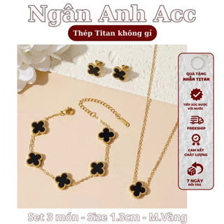  Bộ phụ kiện vòng cỏ 4 lá mini 3 món lắc tay dây chuyền bông tai cỏ bốn lá size nhí dễ thương titan ko gỉ Ngân Anh Acc 