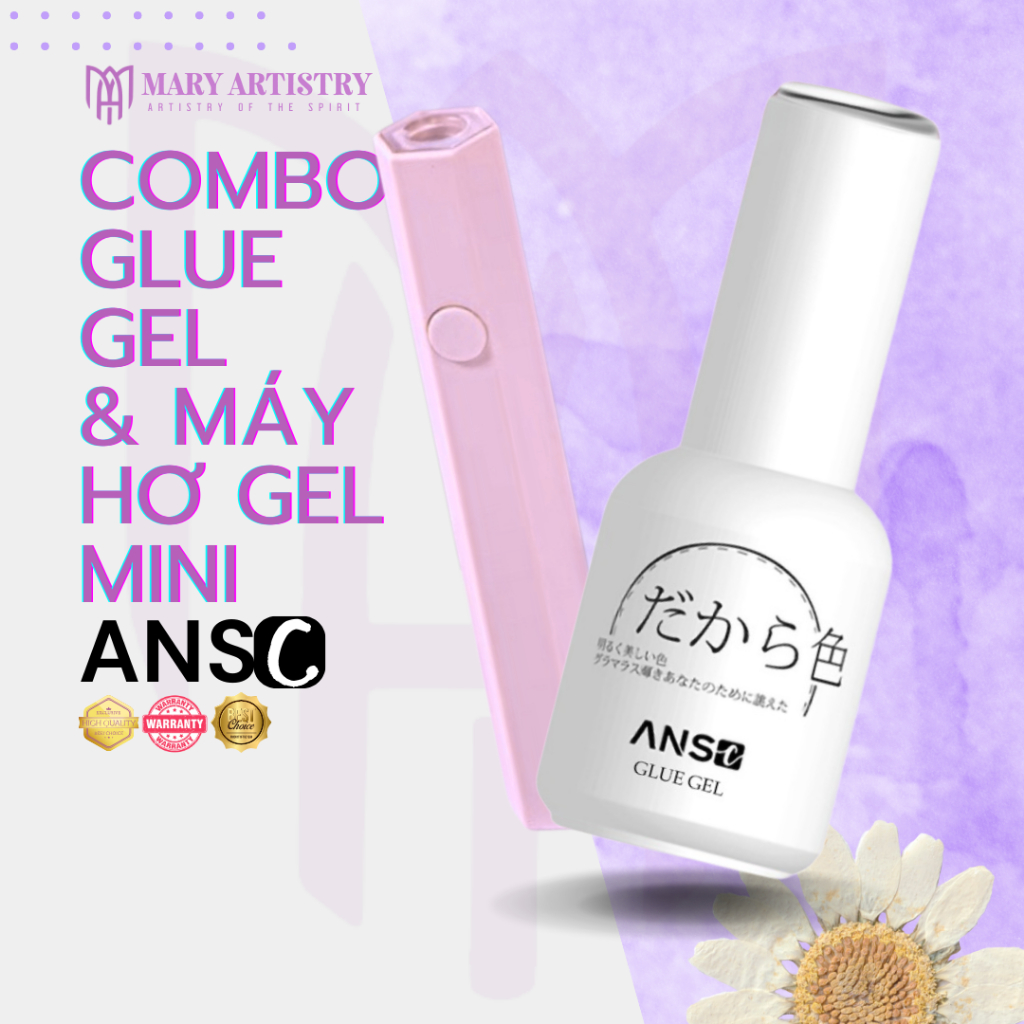 Combo Glue Gel + Hơ Gel Mini, Glue Gel ANSC Nắp Bạc, Dán Móng Úp, Đính Đá, Đính Charm, Ẩn Hoa Khô