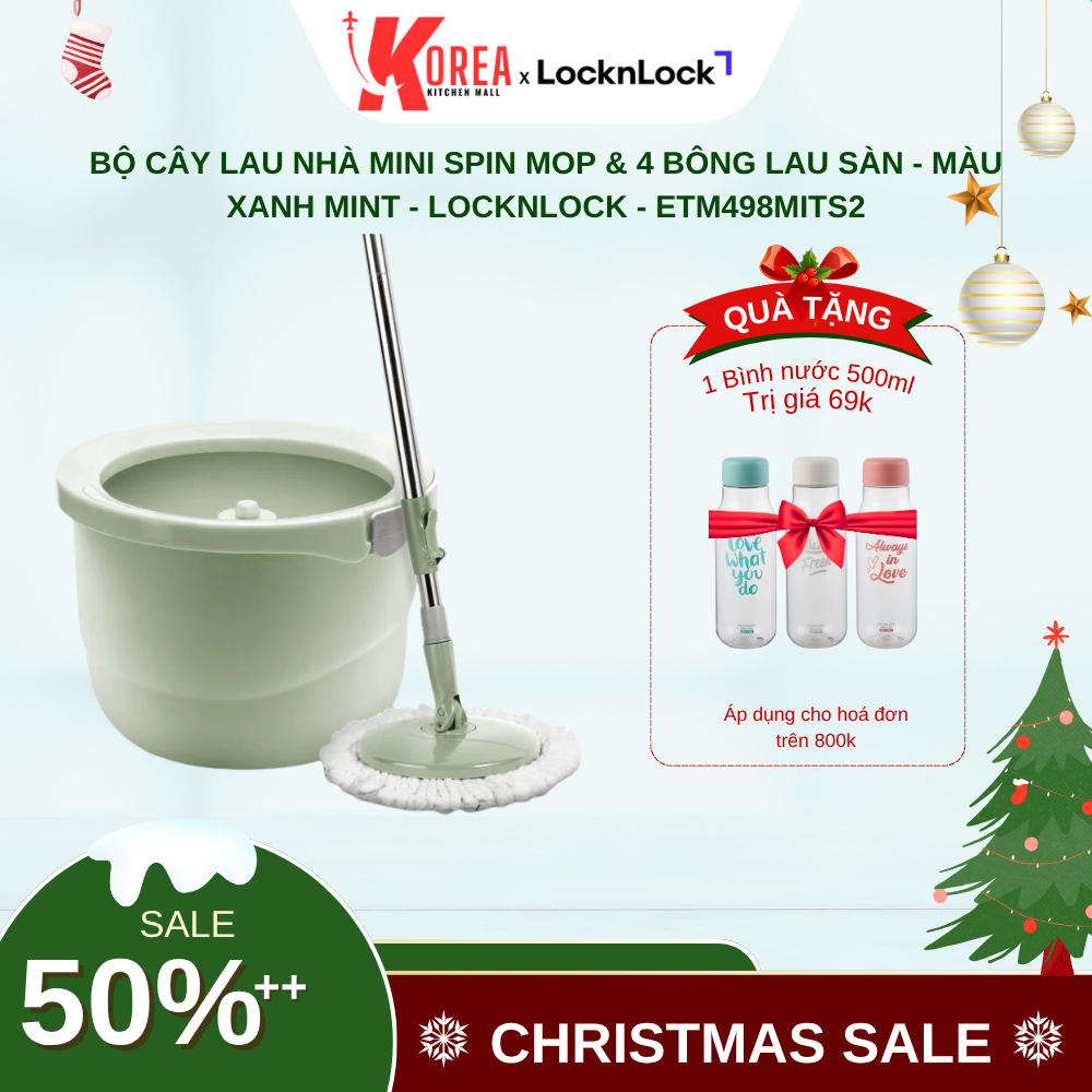 Bộ Cây Lau Nhà Mini Spin Mop & 4 Bông Lau Sàn - Màu Xanh Mint - LocknLock - ETM498MITS2