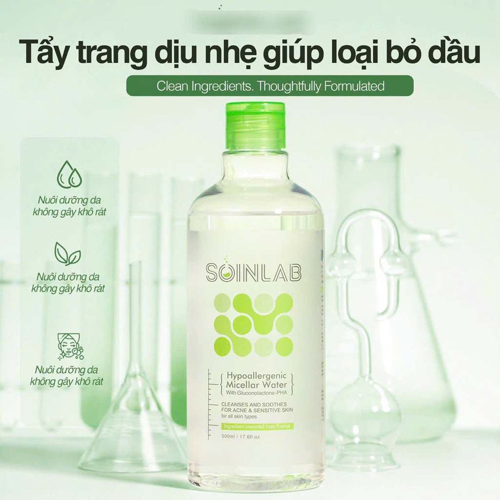 Nước tẩy trang SOINLAB 500ml vỏ xanh làm sạch dịu da