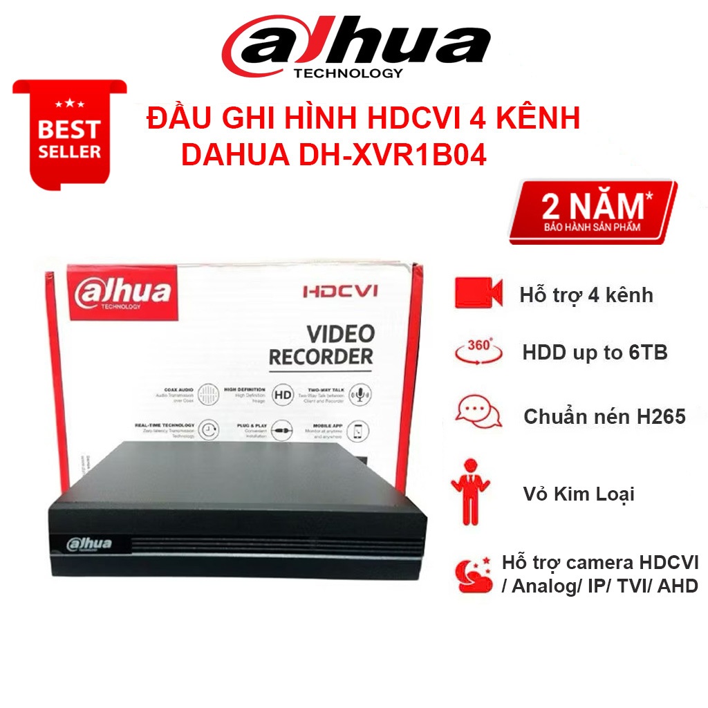 Đầu ghi hình Dahua 4 kênh XVR 1B04 và 8 kênh XVR 1B08 Hỗ Trợ Công Nghệ Ai, HDCVI/TVI/AHD và IP Chính