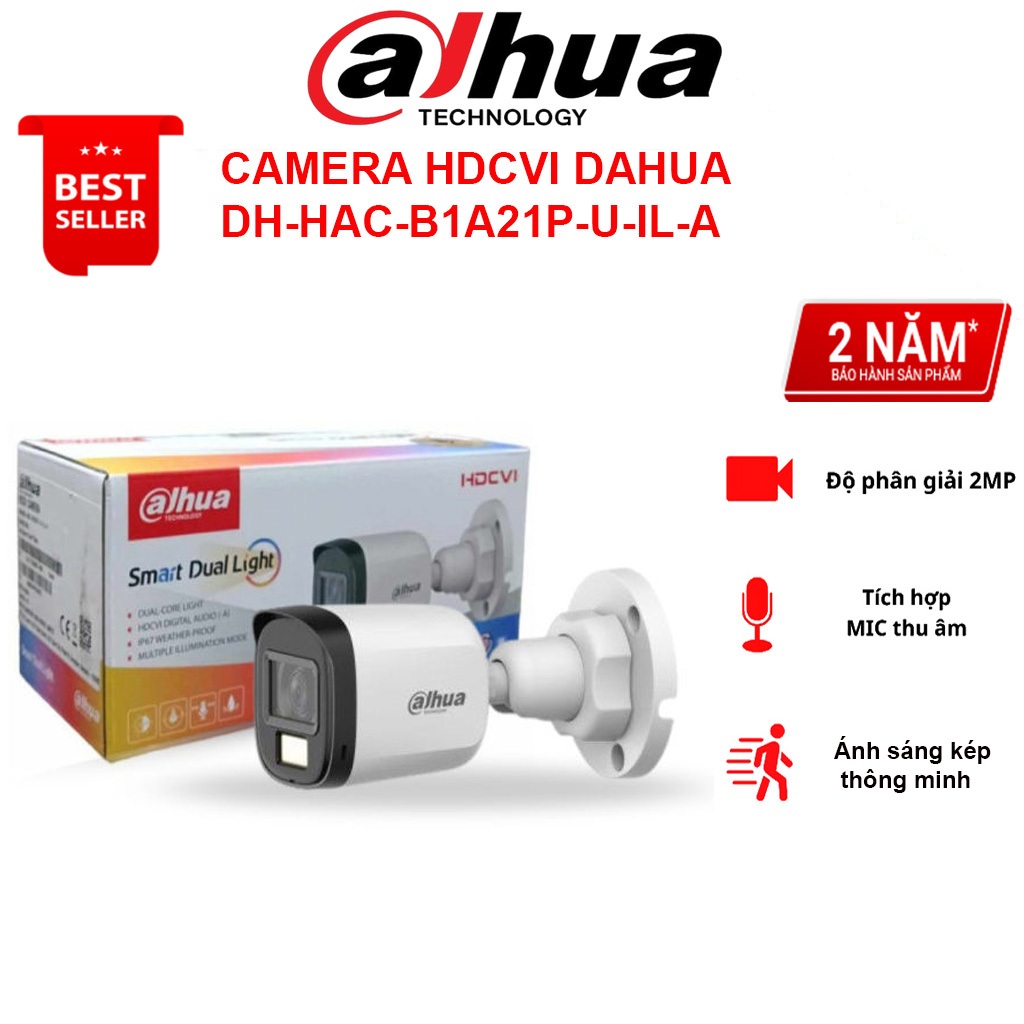 Camera Giám Sát DAHUA HAC-B1A21P, B1A21P-U-IL-A  HDCVI Cooper 2MP  Chống Ngược Sáng, Hình Ảnh Sắc Né