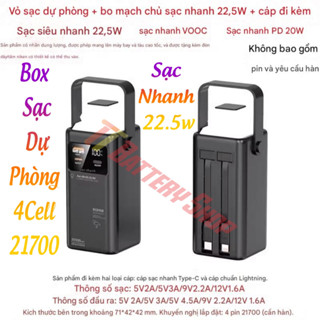 (HCM-TĐ) Box sạc dự phòng 4 cell 21700 KHÔNG PIN vỏ nhựa kèm dây sạc ,tích hợp đèn led siêu sáng