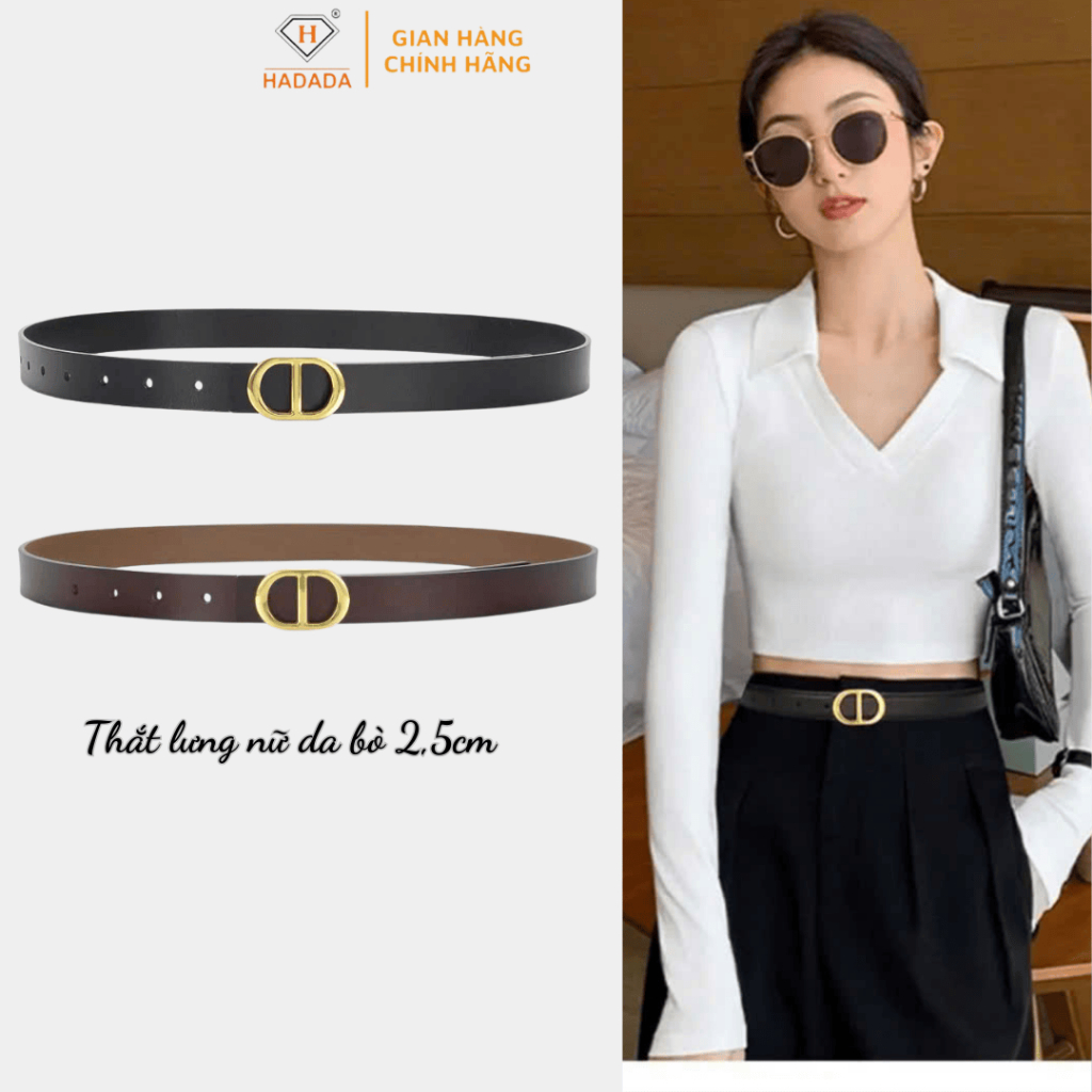 Dây Lưng Nữ, Nịt Nữ Da Bò Thật HADADA 2.5cm Mặt Kim Loại Đơn Giản Thanh Lịch – Đen/Nâu DV80