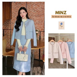  Áo Dạ 2 Túi MINZ STORE Mã 6014 Thiết Kế Phối Viền Phong Cách Công Sở Hàn Quốc 