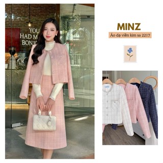  Áo Dạ Viền Kim Sa MINZ STORE Mã 2217 Thiết Kế 2 Túi Phong Cách Công Sở Hàn Quốc 