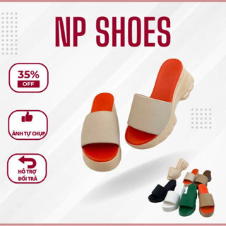 Dép đế xuồng dép nữ đế cao dép bánh mì quai ngang đế PU cao cấp 7cm - NP SHOES