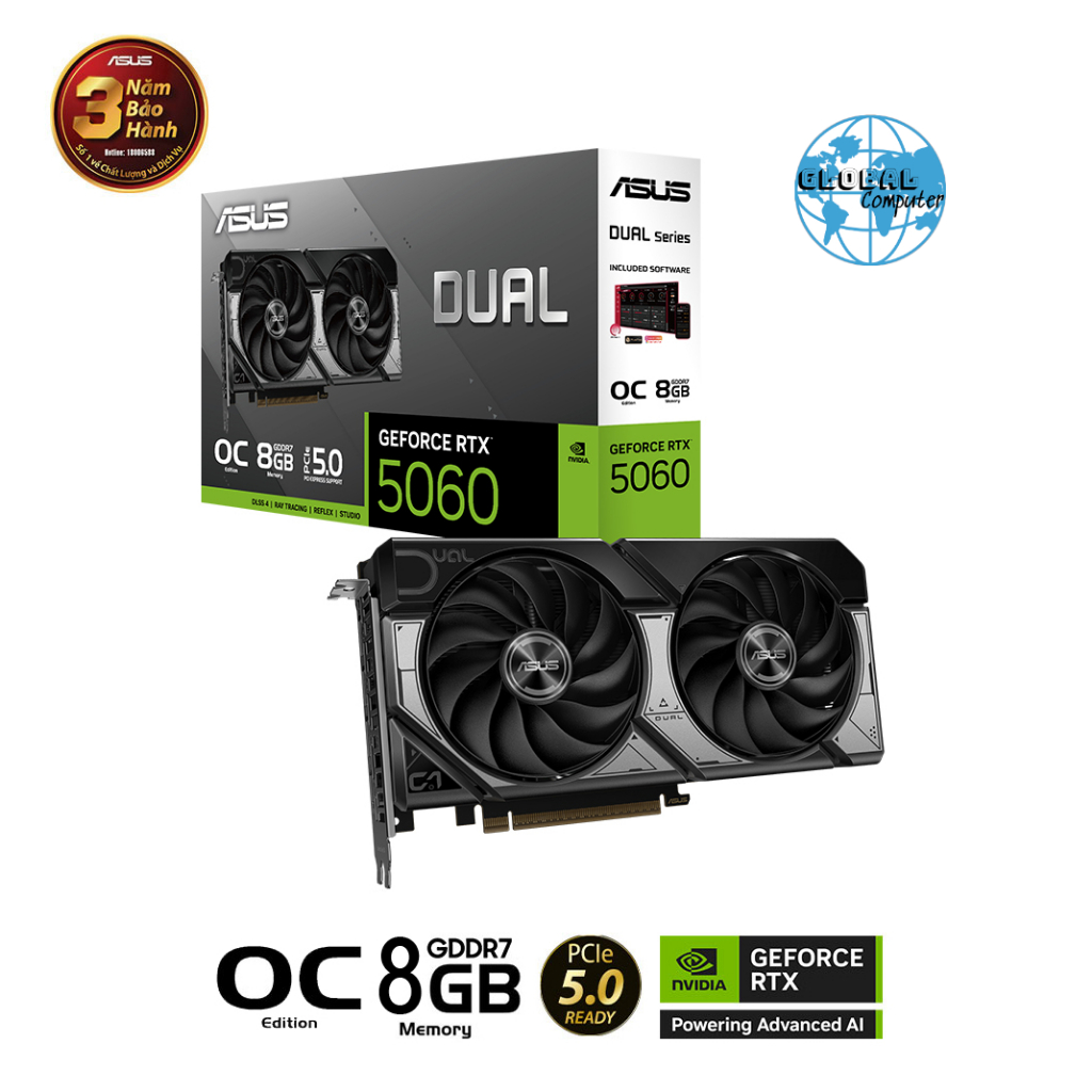 Card màn hình ASUS Dual RTX 5060 8GB GDDR7 OC (DUAL-RTX5060-O8G)