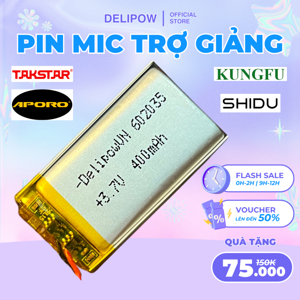 ⚡Pin Mic Trợ Giảng Delipow 400mAh 3.7V – Thay Thế Cho Tất Cả Micro Takstar, Shidu, Aporo, Kungfu