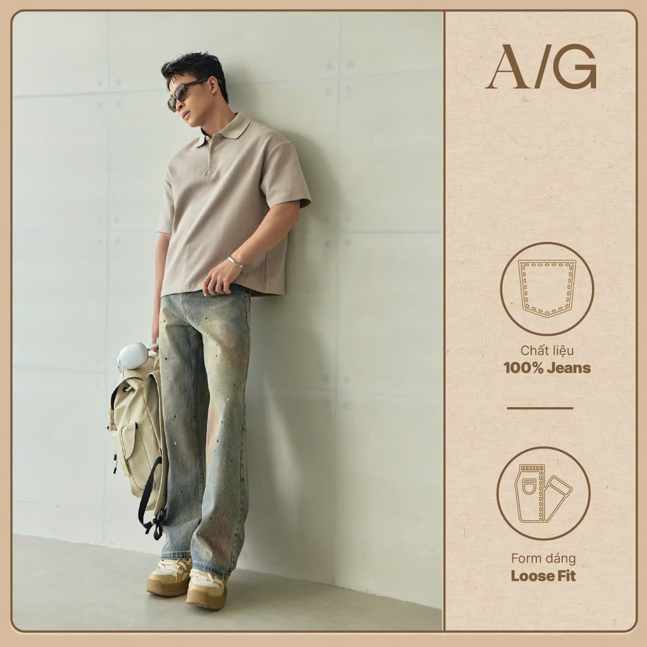N761 Quần Jeans Americus Gosani Form Suông Wash Màu Xanh Đậm