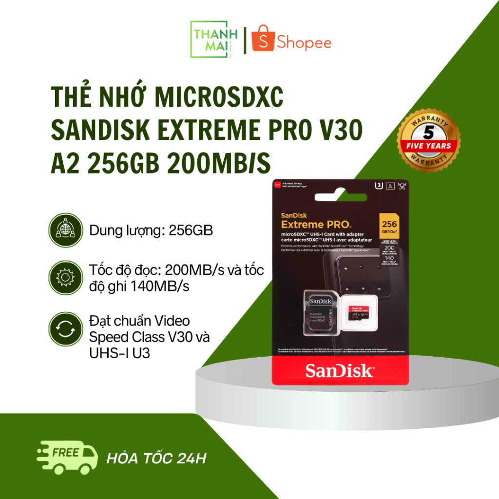 Thẻ Nhớ MicroSDXC SanDisk Extreme Pro V30 A2 256GB 200MB/s | SDSQXCD-256G-GN6MA