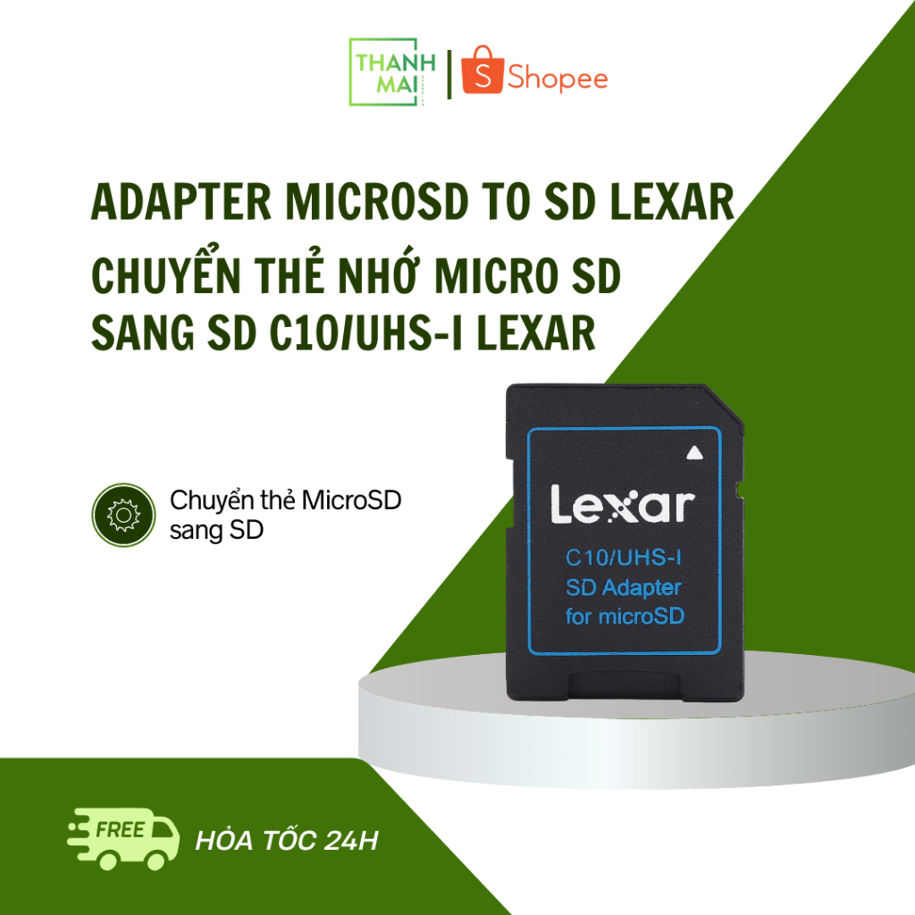 Adapter MicroSD to SD Lexar | Chuyển Thẻ nhớ MICRO SD Sang SD C10/UHS-I Lexar