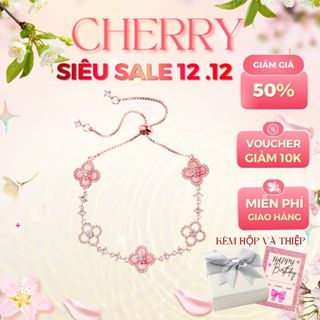  Vòng tay nữ cỏ 4 lá CHERRY JEWELRY mạ vàng tinh tế Lắc tay nữ bạc Charm đá hoa anh đào - Kèm hộp 