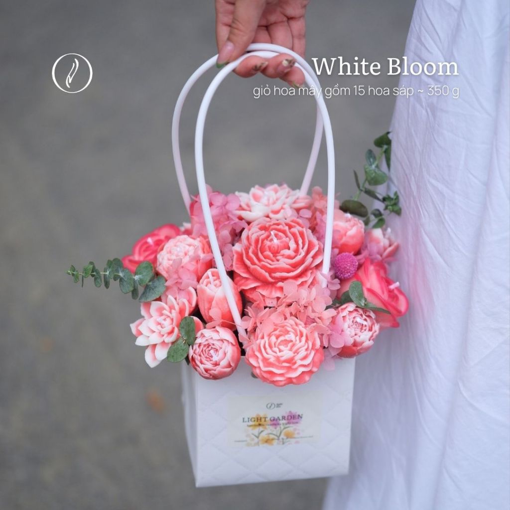 [Light box] Lẵng hoa nến thơm WHITE BLOOM, quà tặng ý nghĩa, quà 20/10