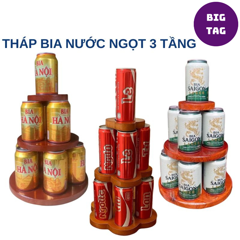 tháp để nước ngọt khay trưng bày 3 tầng bày bia nước ngọt lễ Tết, khay nhựa để lon nước 9505