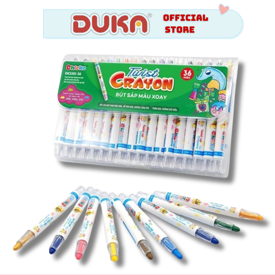 Bút Sáp Màu Duka: Bút Sáp Màu Xoay Twist Crayon 36 Màu Có Túi nhựa PVC: DK3301-36