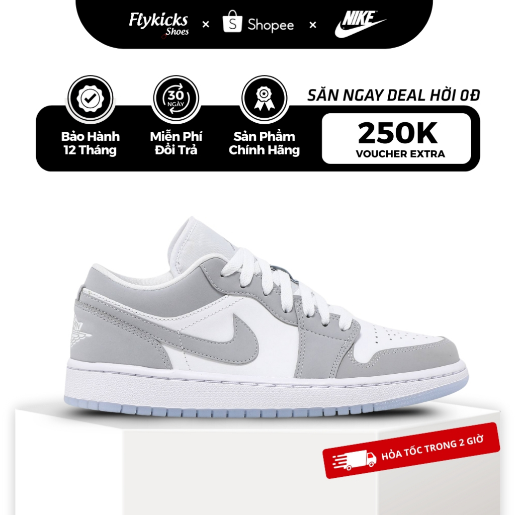 Giày Nike Air Jordan 1 Low White Wolf Grey DC0774-105 thể thao nam nữ, đổi trả 30 ngày tận nhà
