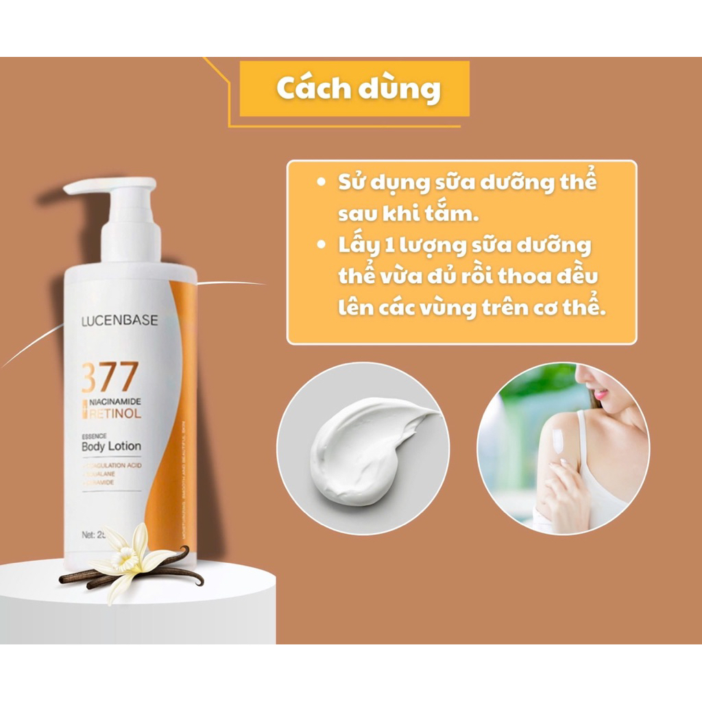 Sữa Dưỡng Thể 377 Niacinamide Retinol LUCENBASE - 250mlk