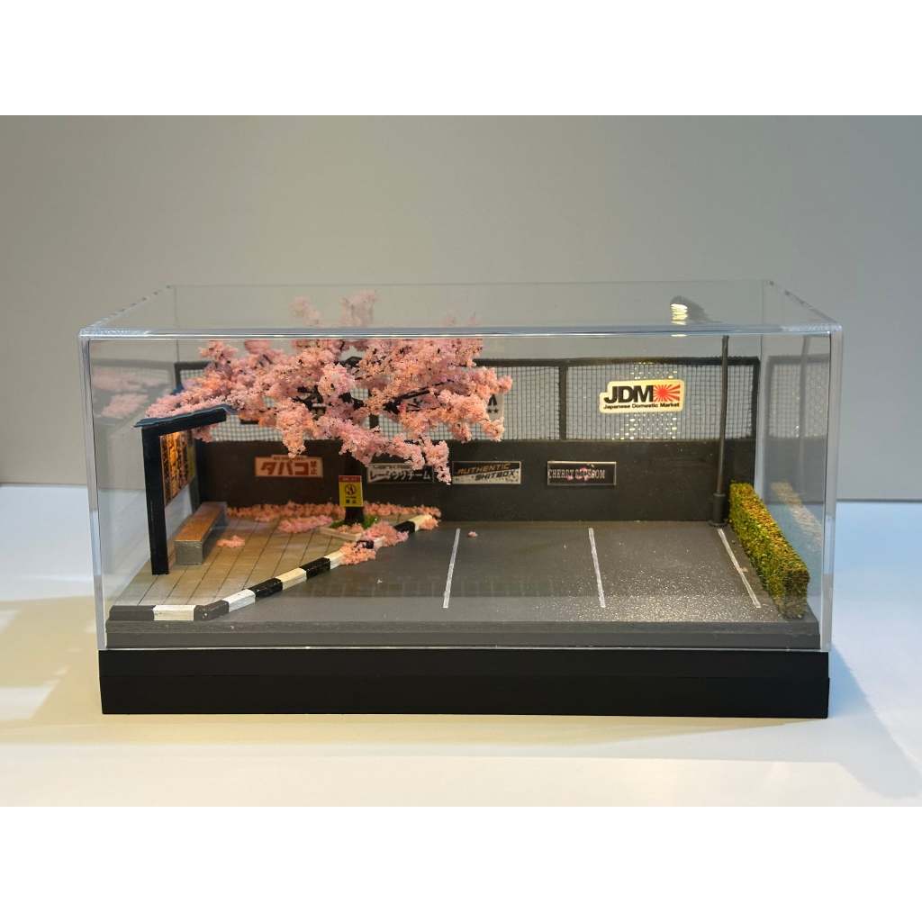 Diorama box mica - hoa đào 2 slot xe - KT: 18x9x10cm