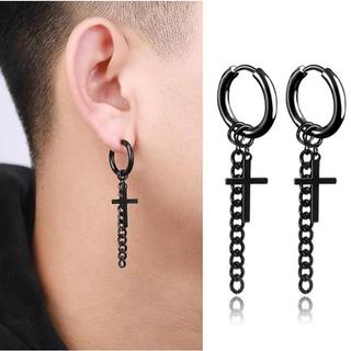Bông Tai Nam Nữ Unisex Chất Liệu Titan Hình Thánh Giá Không Đen Không Gỉ TT 1278