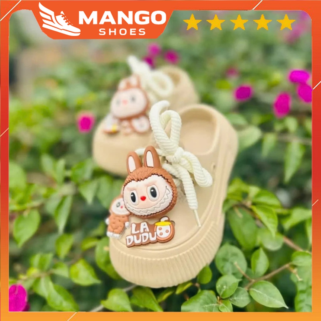 Sục bé gái Labubu dây buộc đáng yêu, đế cao 5cm nhựa eva êm nhe - Sục bánh mỳ
