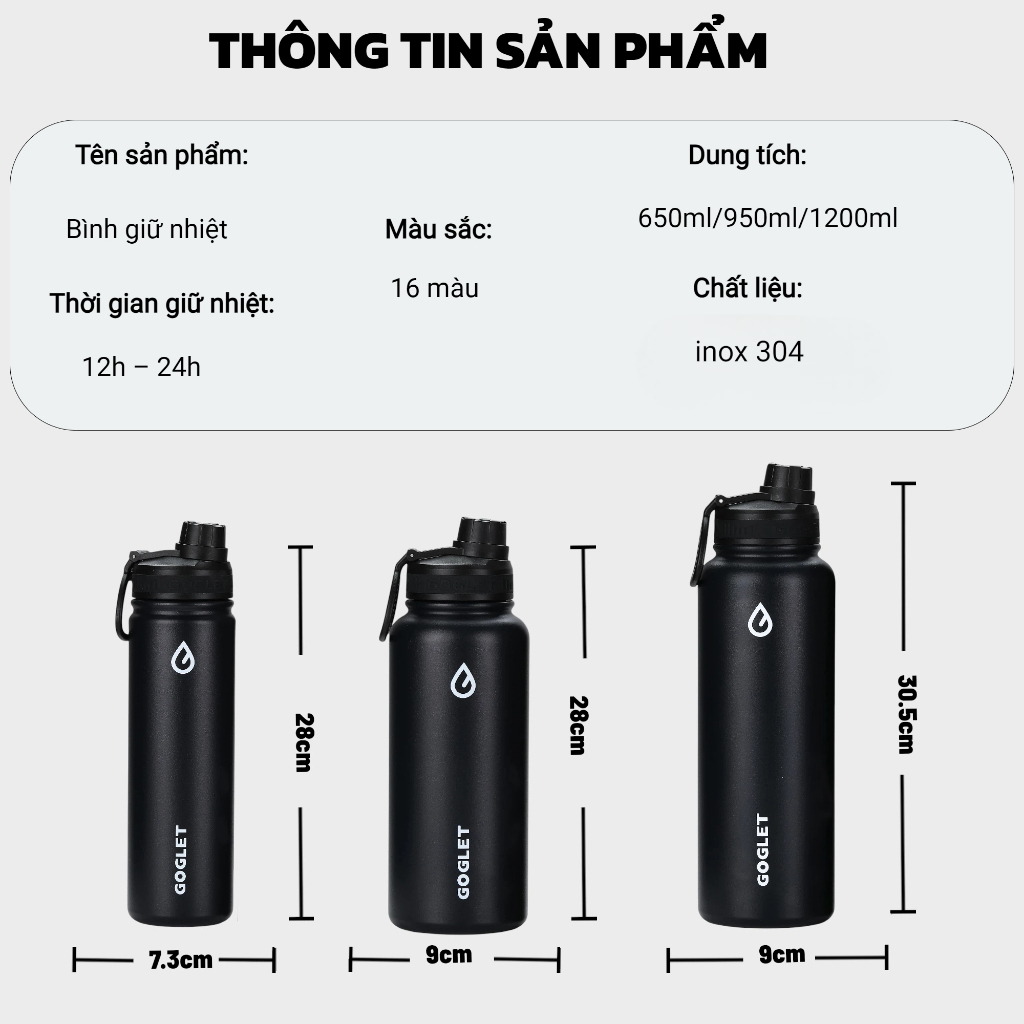 Bình giữ nhiệt thể thao GOGLET – Giữ lạnh lâu, 3 kích thước tiện lợi, 4 màu thời trang | BigBuy360 - bigbuy360.vn