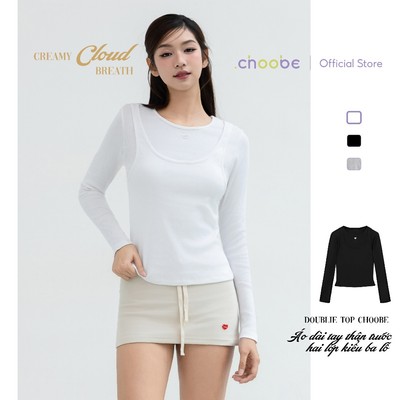[ MỞ BÁN] Áo thun nữ dài tay Doublie Top Choobe hai lớp kiểu ba lỗ phông cổ tròn cotton co giãn A169