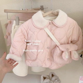 [Od Có Ảnh Thật] Áo Khoác Phao Bé Gái Trần Trám Lót Lông Siêu Ấm Màu Hồng Basic Hàng Qc