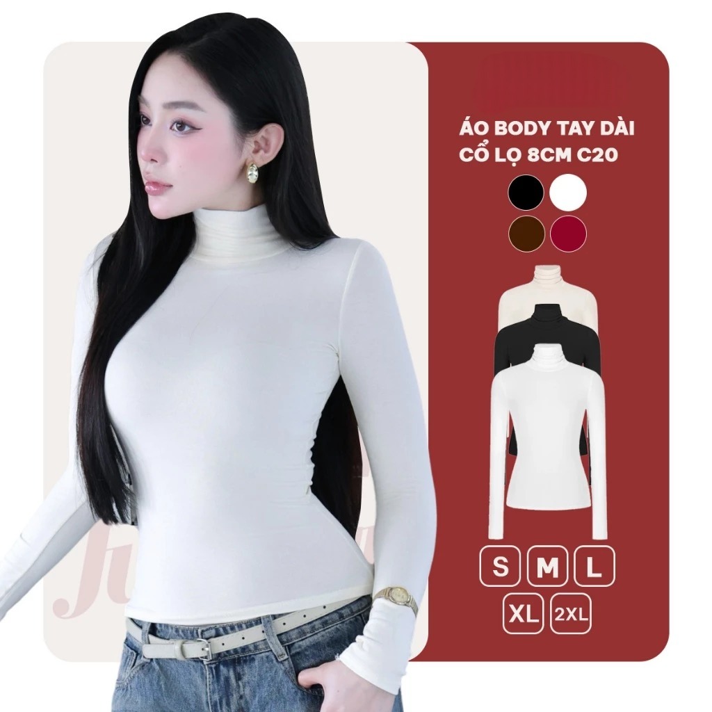 Áo thun cổ lọ 8p dài tay giữ nhiệt cổ lọ cao 8cm co giãn chất cotton mịn dày dặn 12 Tháng Sáu MA2803