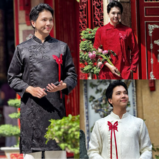   Mở Bán Tặng Cài Áo  Áo Dài Nam Cách Tân Áo Dài Tết Gấm TRÚC - ĐÀO  họa tiết dập nổi trên áo Mr Smile 99 AD08 