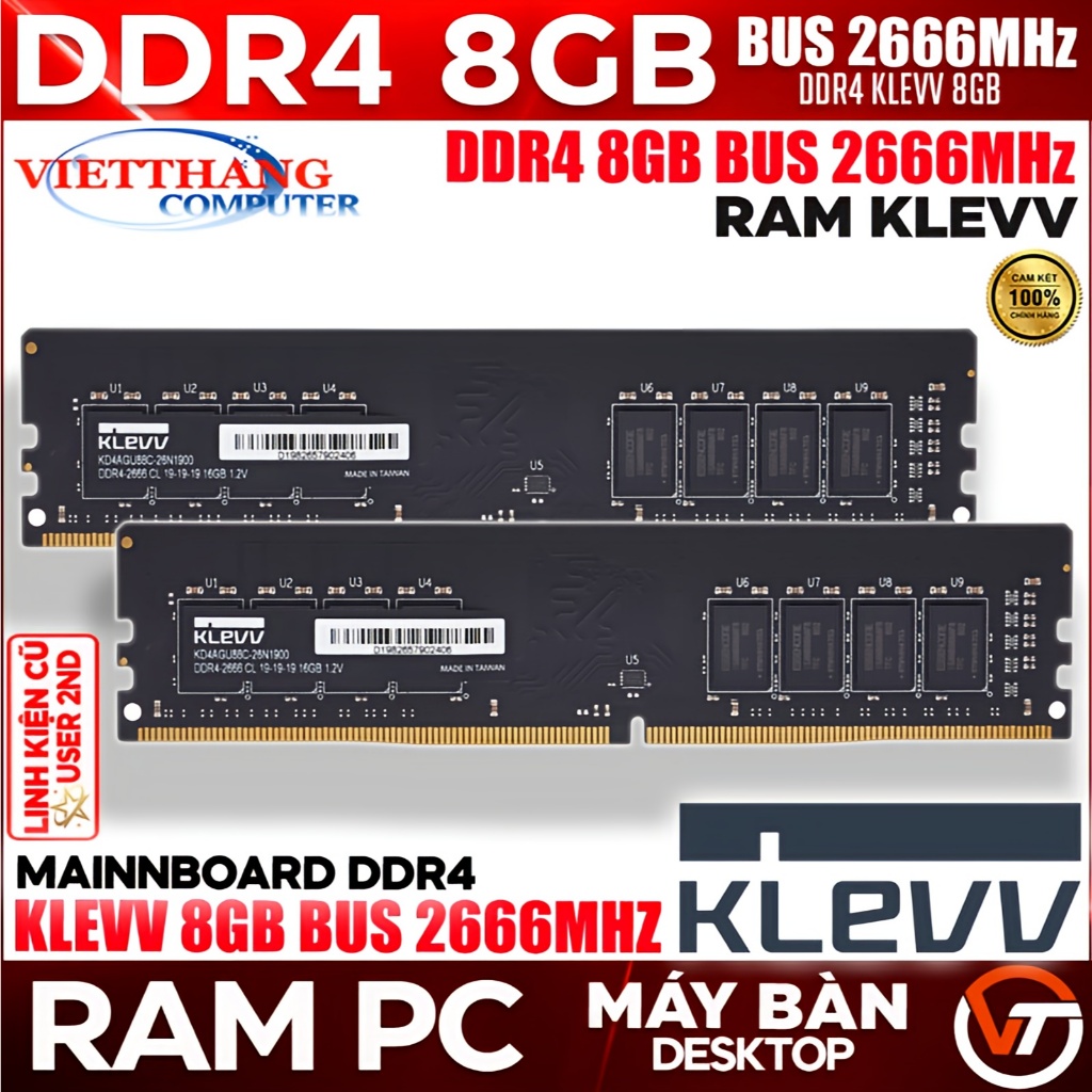 Ram Máy Tính Klevv 8GB DDR4 Bus 2666MHz Hàng Cũ đã qua sử dụng nguyên bản đẹp ( Cũ - 2nd )